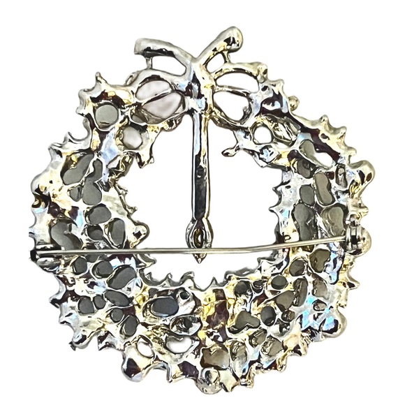 Vintage Silver Christmas Wreath Brooch / Pin - Picture 2 of 4